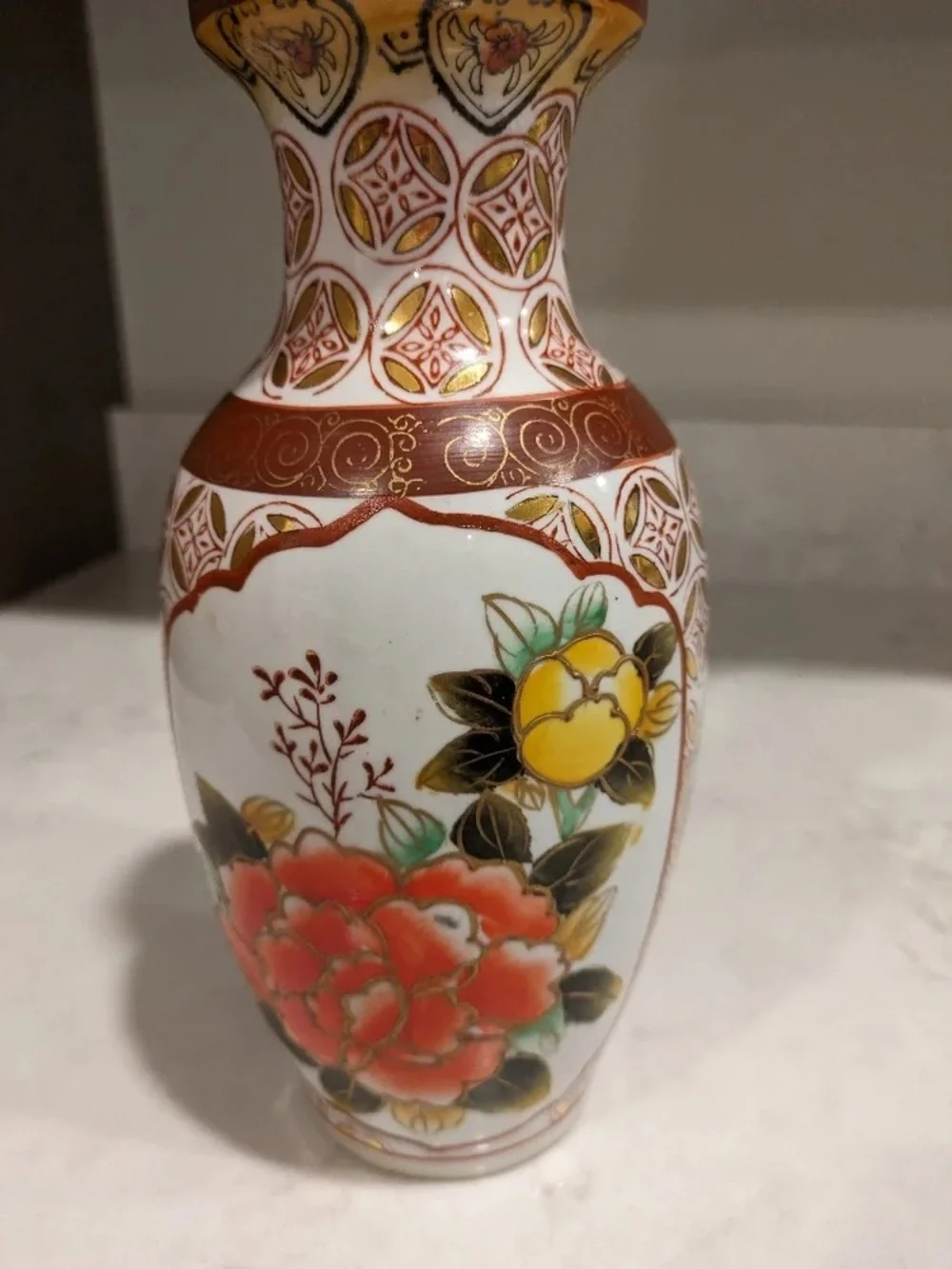 Decorative Floral Porcelain Vase in Brown, Red, Yellow